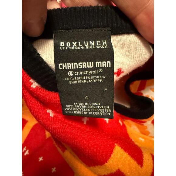Box Lunch Chainsaw Man Pullover Sweater Small Red Orange Anime Holiday Denji Gra - Picture 3 of 5